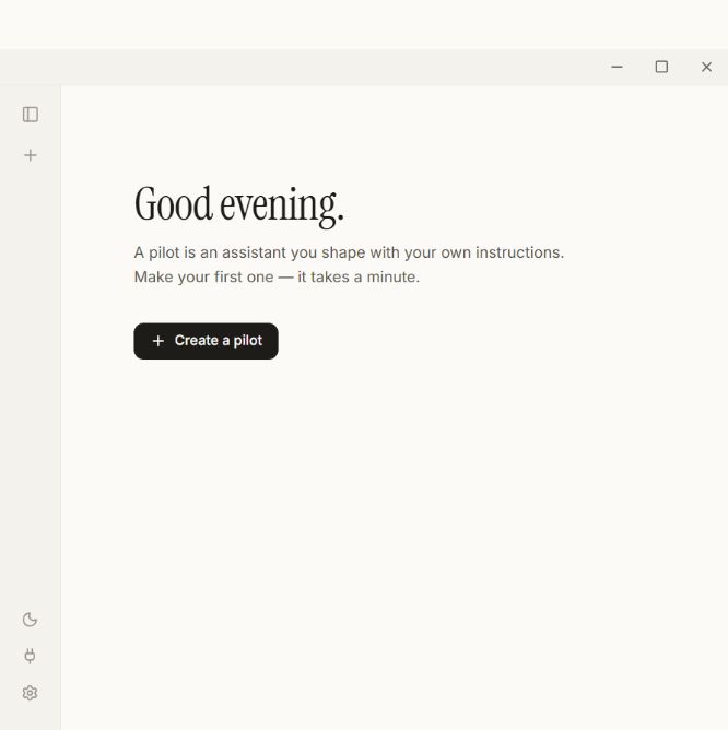Actual ManyPilot desktop home screen with the Create a pilot button and navigation sidebar